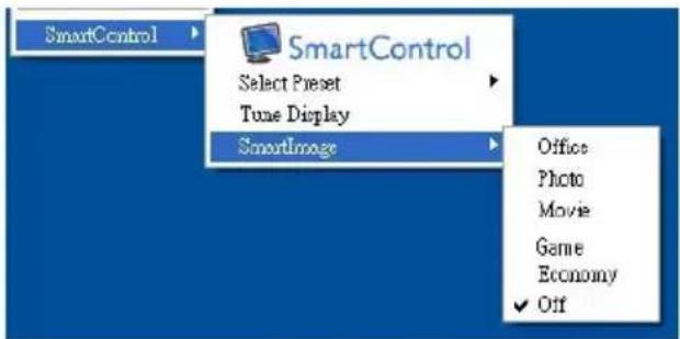 SmartControl Select Preset Tune Display SmartImage Office Photo Movie Game Economy ✓ Off