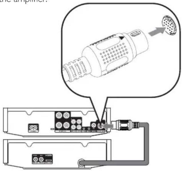 Diagram showing a device connected to an audio amplifier, with an arrow pointing to the component.