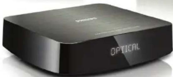 Black square electronic device labeled 'OPTICAL' with no visible text or symbols on its body