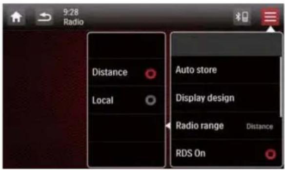 9:28 Radio Distance Local Auto store Display design Radio range Distance RDS On