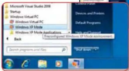Microsoft Visual Studio 2006 Startup Windows Virtual PC Windows Virtual PC Windows XP Mode Windows XP Mode Applications Back Preconfigured Windows XP Mode Environment. Search programs and files Device Panel Devices and Printers Default Programs Help and Printout