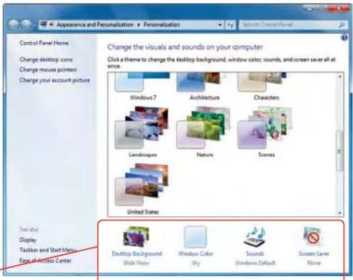 Appearance and Personalization Personalization Search Control Panel Control Panel Home Change desktop icons Change mouse pointers Change your account picture Change the visuals and sounds on your computer Click a theme to change the desktop background, window color, sounds, and screen saver all at once. Windows 7 Architecture Characters Landscapes Nature Scenes United States Desktop Background Slide Show Window Color Sky Sounds Windows Default Screen Saver None