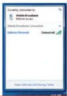 Currently connected to Mobile Broadband Internal access Mobile Broadband Connection Cellular Network Connected Open Networks and Sharing Cycles 13:32:54
