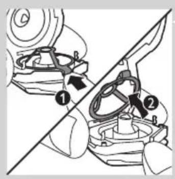 Technical diagram showing mechanical assembly steps with numbered components and directional arrows