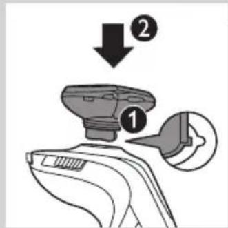 Diagram showing a device with labeled parts and directional arrows, including numbered annotations ① and ②.