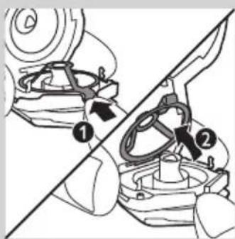 Technical diagram showing mechanical assembly steps with numbered components and directional arrows