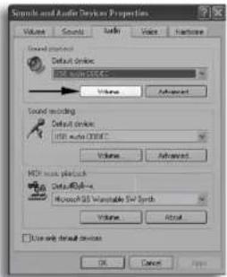 Symbols and Audio Devices Properties Volume Sound Audio Video Hardware General options Default devices HDI audio COLD? Volume Advanced Sound recording Default devices HDI audio COLD? Volume Advanced HDI audio pluck Default video Microsoft SQL Warrantable SN Synth Volume About Use only default devices OK Cancel Apply