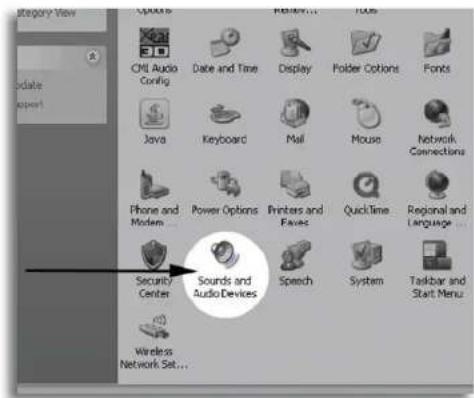 Security Center Wireless Network Set... Sourds and Audio Devices Speech System Taskbar and Start Menu Phone and Modem... Power Options Printers and Felves QuickTime Regional and Language... Java Keyboard Mail Mouse Network Connections CMI Audio Config Date and Time Display Folder Cotions Fonts Windows