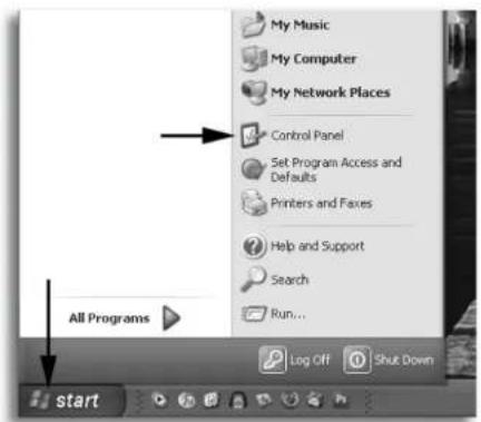 My Music My Computer My Network Places Control Panel Set Program Access and Defaults Printers and Faxes Help and Support Search Run... All Programs start Log Off Shut Down