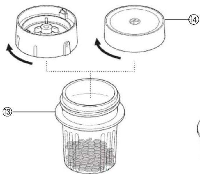 Diagram showing three stages of a device's internal structure: top view, middle view, and bottom view with numbered annotations.