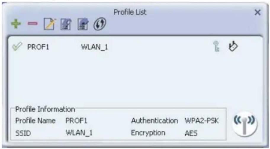 Profile List PROF1 WLAN_1 Profile Information Profile Name PROF1 Authentication WPA2-PSK SSID WLAN_1 Encryption AES