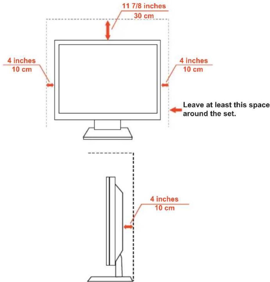 11 7/8 inches 30 cm 4 inches 10 cm 4 inches 10 cm Leave at least this space around the set. 4 inches 10 cm