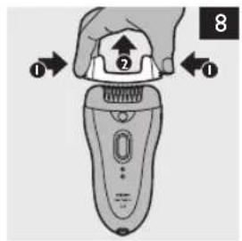 Diagram of a hand holding a hairdryer with labeled parts and directional arrows indicating movement or positioning.