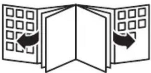 Diagram showing two open panels with grid patterns and arrows indicating direction (no text or symbols)