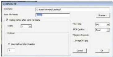 C:\Users\Forward\Desktop\ Base File Name: Trailing Index After Base PC Name Digits: 0 Options: * User Defined Start Number 7 Browse... File Type: JPEG SPS Quality: Good Filter Name: ... ... ImageCount: 126 Cancel OK