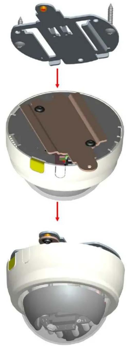 Three-step diagram of a device's internal structure showing assembly from top to bottom views (no text or symbols)