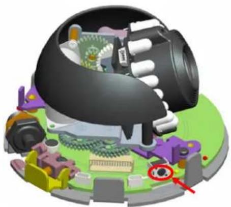 3D cutaway view of a mechanical device showing internal components like gears, springs, and housing (no text or symbols visible)
