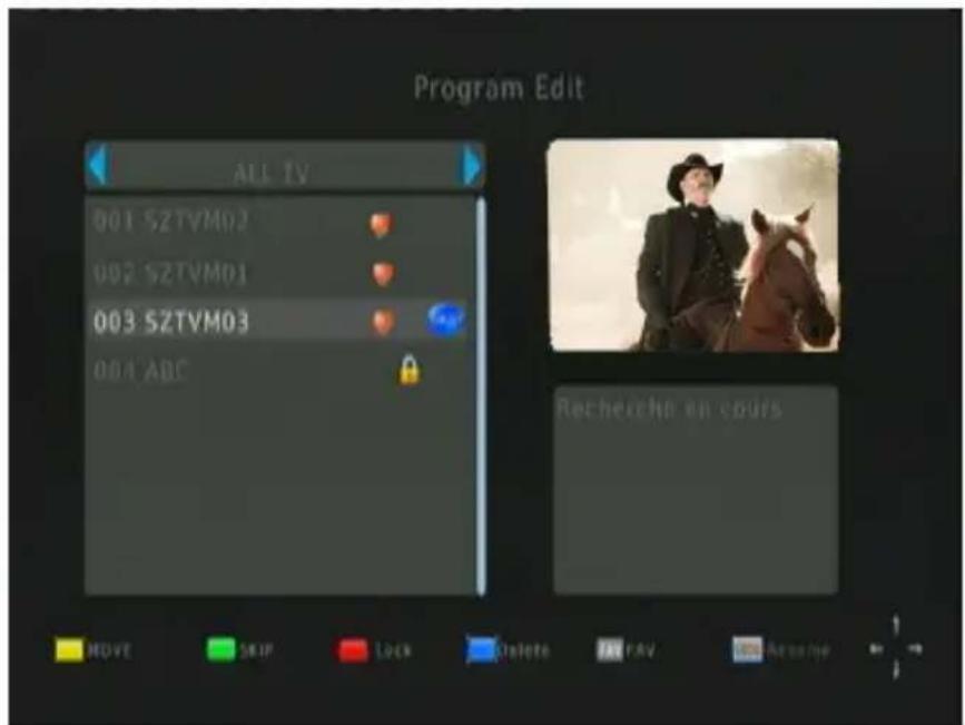 Program Edit ALL TV 001 SZTVM02 002 SZTVM01 003 SZTVM03 004 ABC Recherche en cours