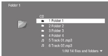 Folder 1 CD ■ 1 Folder 1 ■ 2 Folder 2 ■ 3 Folder 3 ■ 4 Folder 4 ■ 5 Track 01.mp3 ■ 6 Track 02.mp3 1/All 14 files and folders