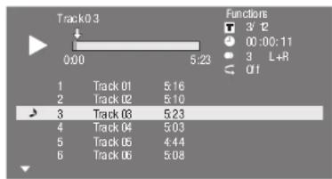 Track0.3 0:00 5:23 1 Track 01 5:16 2 Track 02 5:10 3 Track 03 5:23 4 Track 04 5:03 5 Track 05 4:44 6 Track 06 5:08 Functions 3/12 00:00:11 3 L+R 01