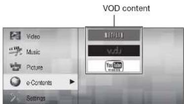 VOD content Video Music Picture e-Contents Settings NETFLIX vdi YouTube