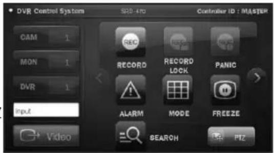 DVR Control System SPD-4RD Controller ID : MASTER CAM 1 MON 1 DVR 1 input RECORD RECORD LOCK PANIC ALARM MODE FREEZE Video SEARCH PIZ