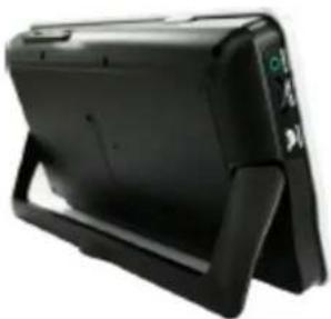 Black electronic device with a display stand and control panel (no visible text or symbols)