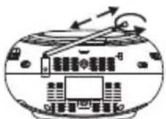 Diagram of a device with labeled components and directional arrows indicating motion or movement