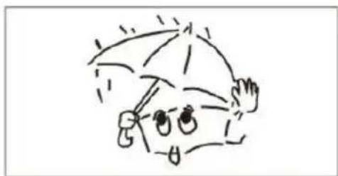 Simple line drawing of a cartoon character with expressive eyes and a wide-brimmed hat (no text or symbols)