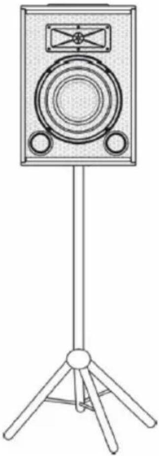 Line drawing of a vintage speaker on a tripod stand (no text or symbols)
