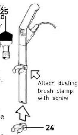 25 Attach dusting brush clamp with screw 24