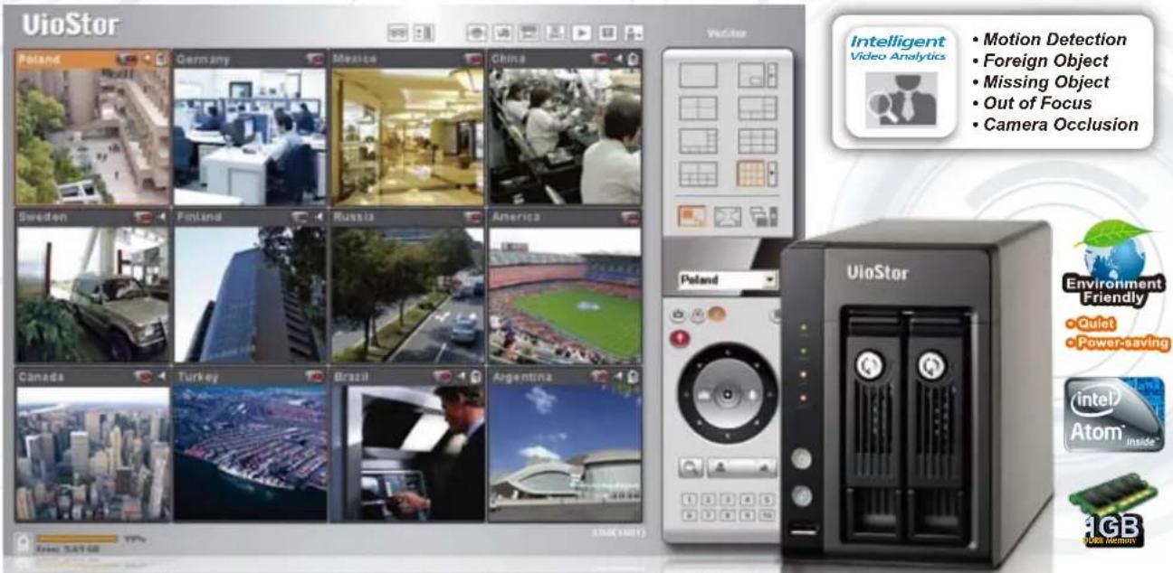 UiOStor Poland Germany Mexico China Sweden Finland Russia America Canada Turkey Brazil Argentina UioStor Intelligent Video Analytics • Motion Detection • Foreign Object • Missing Object • Out of Focus • Camera Occlusion Environment Friendly • Quiet • Power-saving intel Atom inside 1GB Data Memory