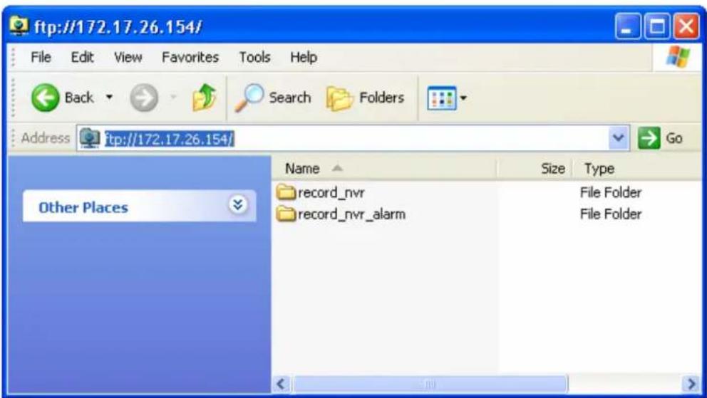 ftp://172.17.26.154/ File Edit View Favorites Tools Help Back Search Folders Address ftp://172.17.26.154/ Go Name Size Type record_nvr File Folder record_nvr_alarm File Folder