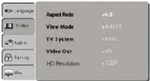 Language View Mode TV System Video Out HD Resolution 4:3 AutoFit INT9C 720P