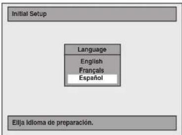 Initial Setup Language English Français Español Ella Idioma de preparación.
