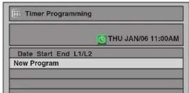 Timer Programming THU JAN/06 11:00AM Date Start End L1/L2 New Program