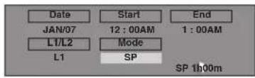 Date JAN/07 L1/L2 L1 Start 12:00AM Mode SP End 1:00AM SP 1h00m