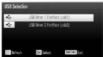USB Selection USB Drive 1 Partition (usb1) USB Drive 2 Partition (usb2) Refresh Select MENU Exit