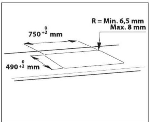 750⁺² mm 490⁺² mm R = Min. 6,5 mm Max. 8 mm