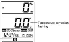 in 0% rth 0.0° C cos 00:05 r/min (mm) 0.28 12:34:56 10:40:04 Temperature correction flashing