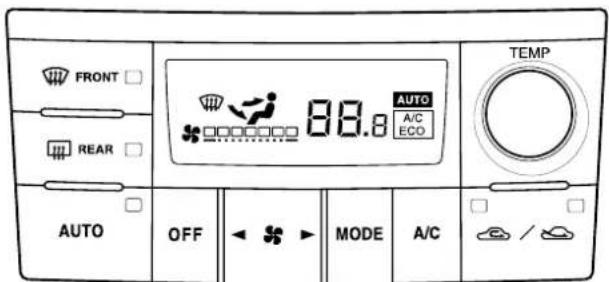 FRONT REAR AUTO OFF AUTO A/C ECO MODE A/C TEMP