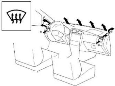 Technical diagram of a car air intake system with labeled components and directional arrows indicating airflow or flow direction.