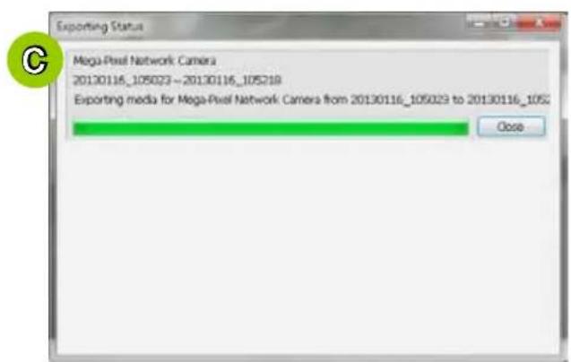 Exporting Status Mega-Pixel Network Camera 20130116_105023 -- 20130116_105219 Exporting media for Mega-Pixel Network Camera from 20130116_105023 to 20130116_1052 Close