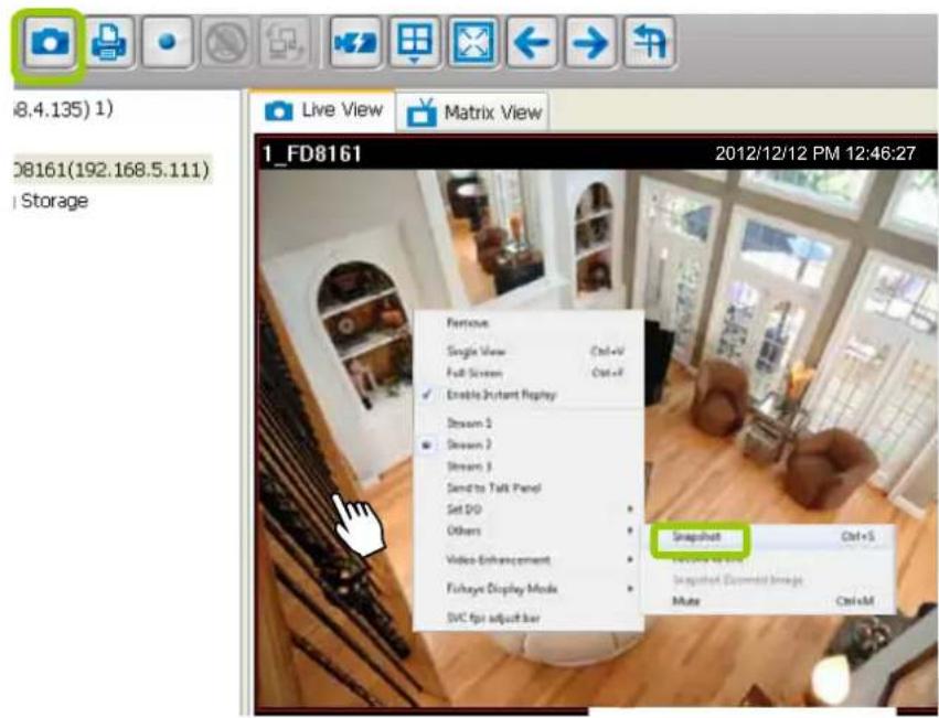 8.4.135) 1) 08161(192.168.5.111) Storage Live View Matrix View 1_FD8161 2012/12/12 PM 12:46:27 Famous Single View Ctrl+V Full Screen Ctrl+X Enable Instant Display Stream 1 Stream 2 Stream 3 Send to Talk Panel Set DVD Others Video Enhancement Fihayee Display Mode SVC for adjust bar Snapshot Ctrl+S <|vision_start|> Snapshot (Diminal Image) Mate Ctrl+M