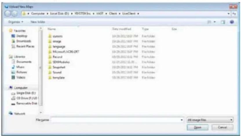 Upload New Maps Computer > Local Disk (D) > VHCTDK Inc. > VIST > Client > LiveClient Organize > New Info Favorites Desktop Downloads Recent Places Libraries Documents Music Articulars Videos Computer Single Disk (S:) CD Drive (F:) US Removable Disk Network Name Data installed Type Size cursers 10/26/2012 8:07 PM File Provider image 10/26/2012 8:07 PM File Provider language 10/26/2012 8:07 PM File Provider Microsoft, VCRS ORT 10/26/2012 8:07 PM File Provider Record 10/26/2012 8:07 PM File Provider SDKModules 11/27/2012 11:30... File Provider Snapshot 10/26/2012 8:07 PM File Provider Sound 10/26/2012 8:07 PM File Provider template 10/26/2012 8:07 PM File Provider File games All image files Open Cancel
