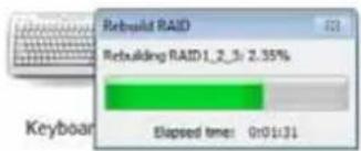 Rebuild RAID Rebuilding RAID 1_2_3: 2.35% Keyboard Elapsed timer: 0r01r31