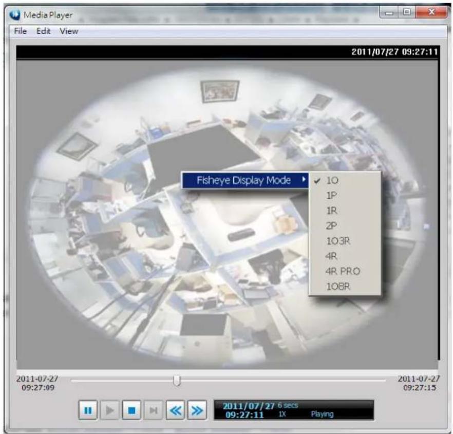 Media Player File Edit View 2011/07/27 09:27:11 Fisheye Display Mode 10 1P 1R 2P 103R 4R 4R PRO 108R 2011-07-27 09:27:09 2011/07/27 6 secs 09:27:11 1X Playing
