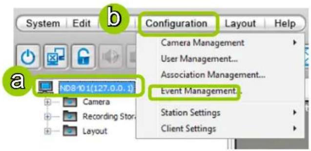 System Edit b Configuration Layout Help Camera Management User Management... Association Management... Event Management . Station Settings Client Settings