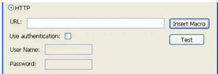 HTTP URL: Insert Macro Use authentication: Test User Name: Password: