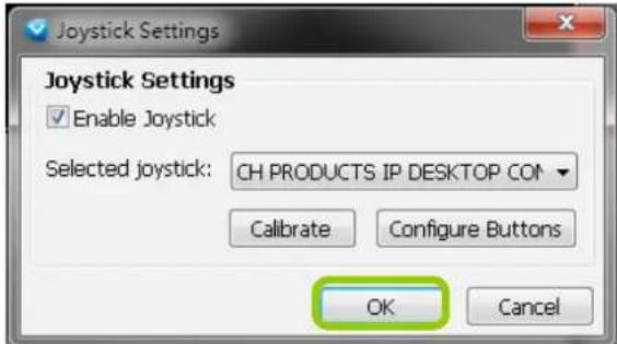 Joystick Settings Enable Joystick Selected joystick: CH PRODUCTS IP DESKTOP CO# Calibrate Configure Buttons OK Cancel